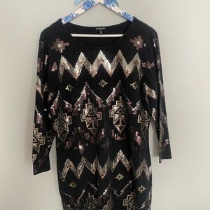Express Black and Metallic Long Sleeve Dress